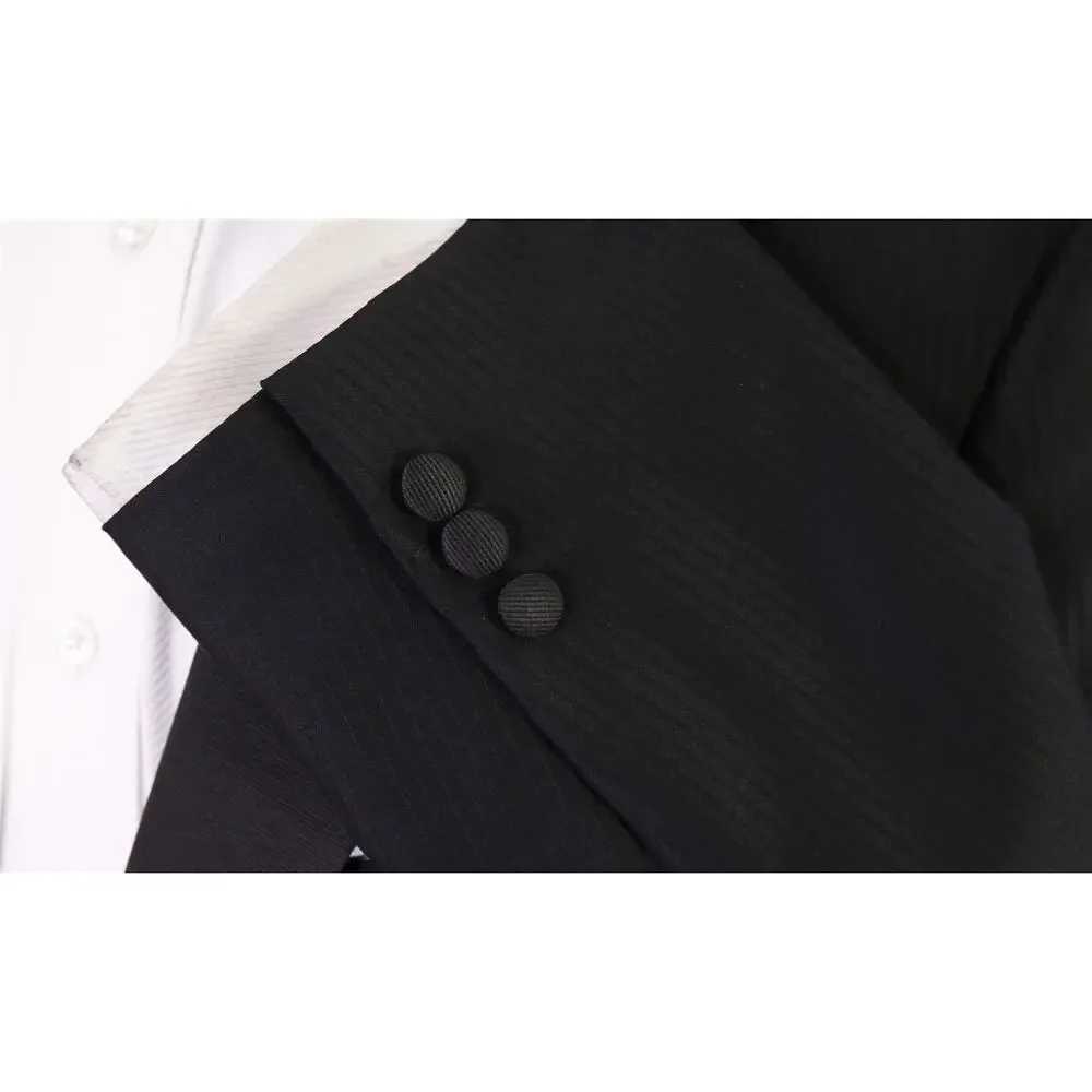 Dormeuil Custom Tailored Black Tonestripe Peak Lapel Tuxedo Formal Blazer 42R